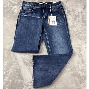 9th & Main Womens Crop Flare Jeans Mid Rise Dark Wash Raw Hem Size 12 Inseam 25